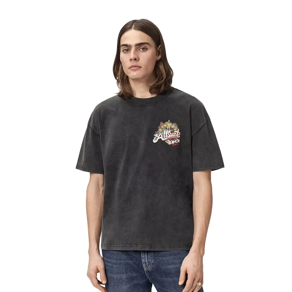 ALLSAINTS Roque Short Sleeve Oversized Crew Neck T-Shirt Washed Black - Image 3