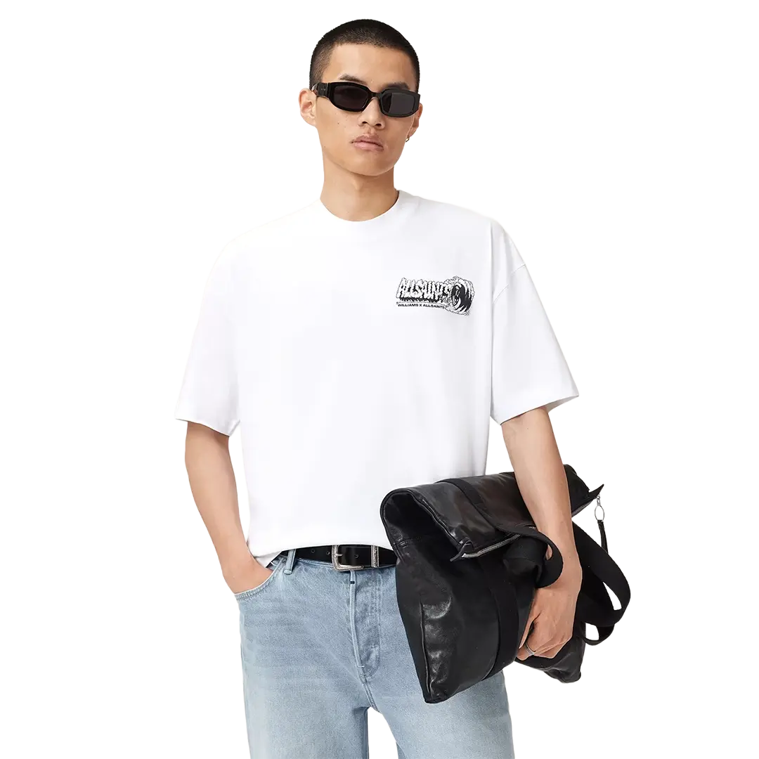 Williams X AllSaints Burnout Crew Neck T-Shirt Ashen White - Image 2