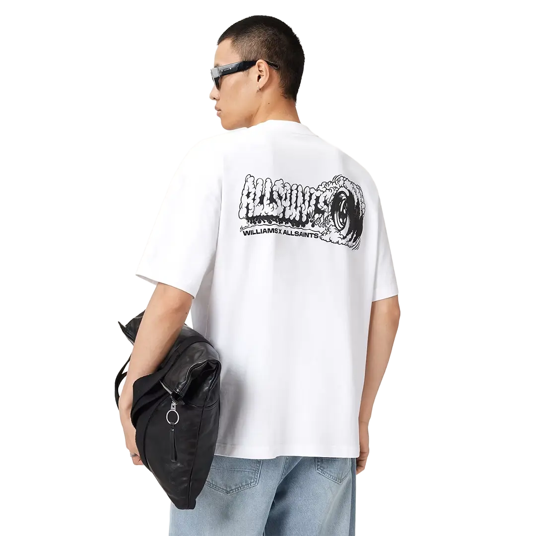 Williams X AllSaints Burnout Crew Neck T-Shirt Ashen White - Image 3