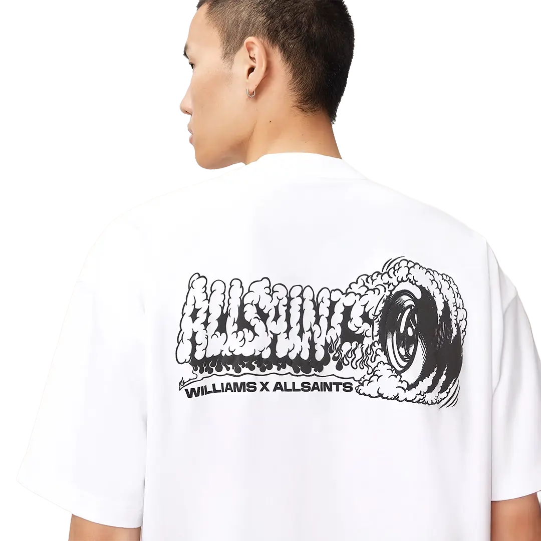 Williams X AllSaints Burnout Crew Neck T-Shirt Ashen White - Image 4